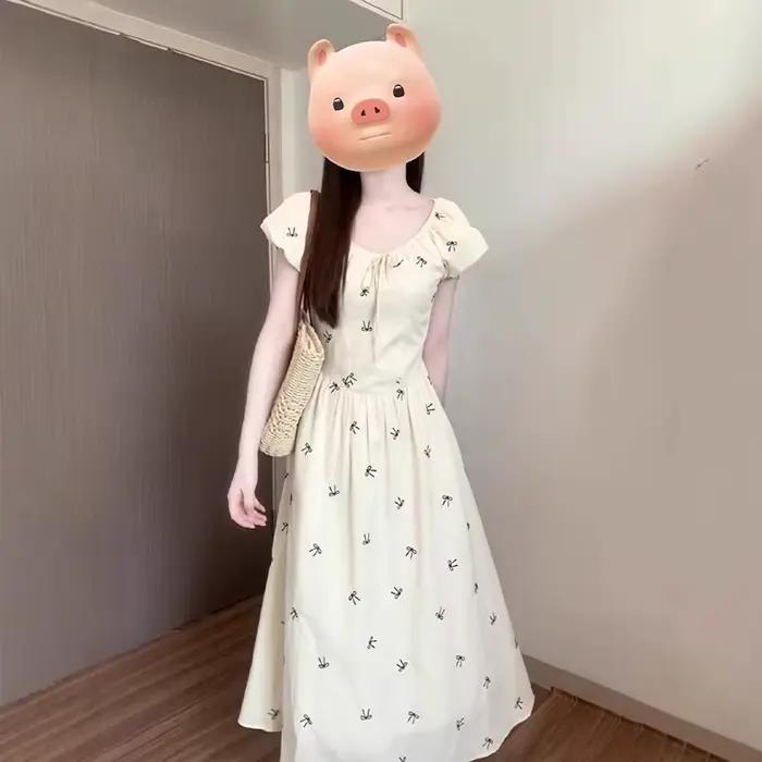 Robe longue imprimée nœud français pour femme