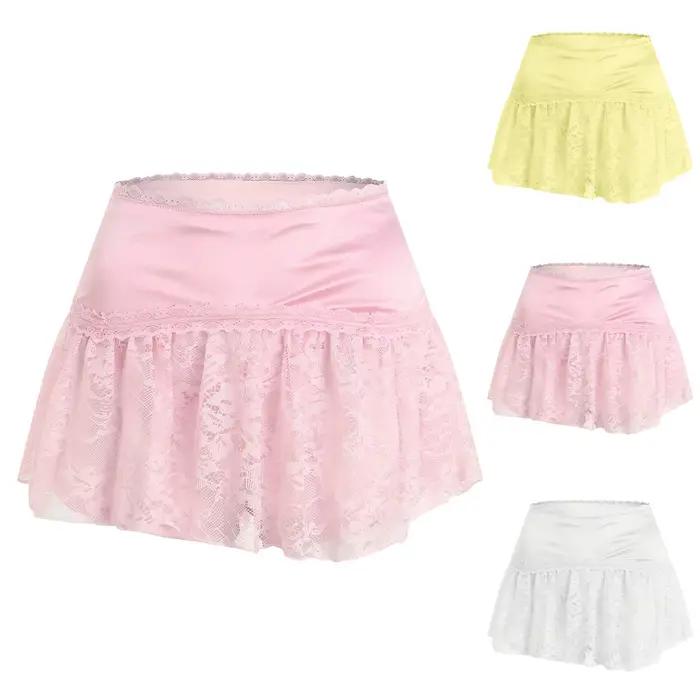 Jupe Plissée en Satin et Dentelle pour Femme