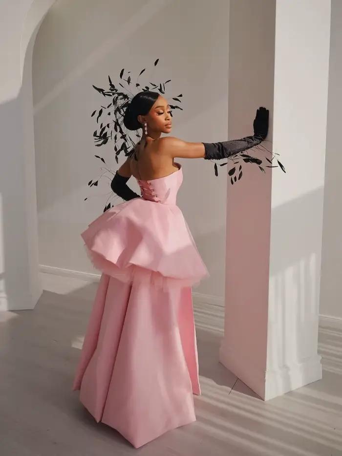 Superbes robes de soirée roses pour femmes, avec traîne détachable, sans bretelles, longues, formelles, à lacets dans le dos, plusieurs couleurs disponibles