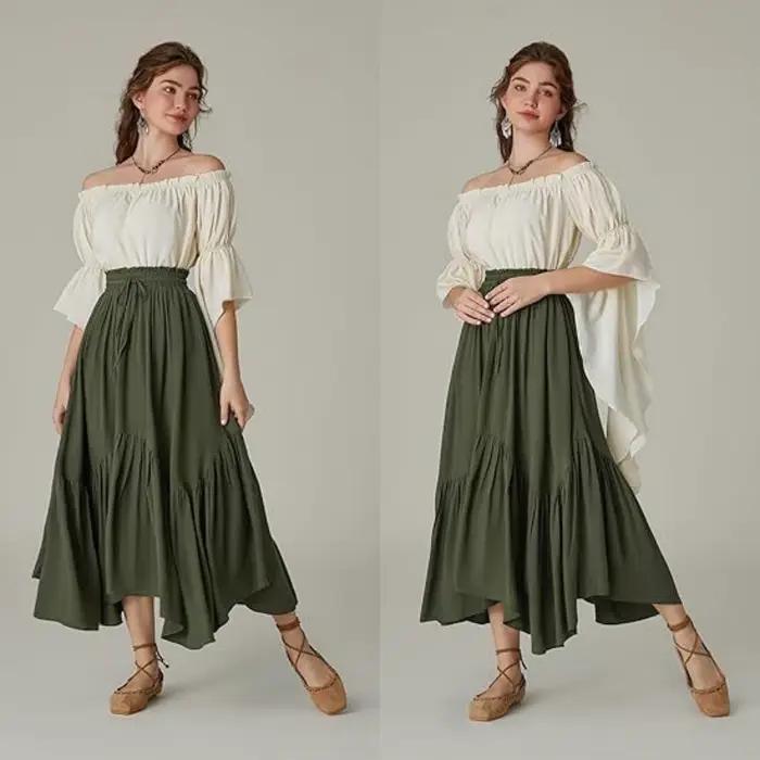 Femmes Maxi jupe Vintage taille haute une ligne victorienne