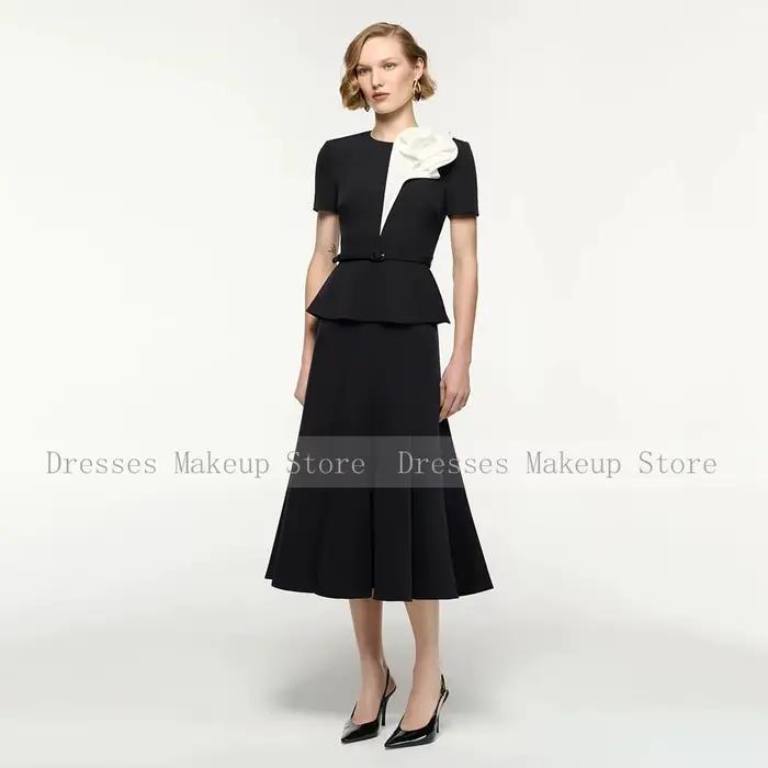 Robe de soirée personnalisée pour invitées de mariage, 2 pièces, manches courtes, robes modernes pour la mère de la mariée, robes de cocktail sirène mi-longues pour femmes