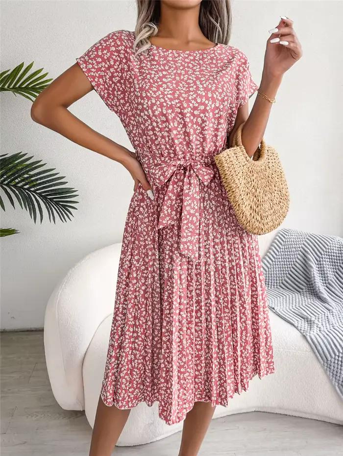 Robe longue plissée à fleurs pour femmes