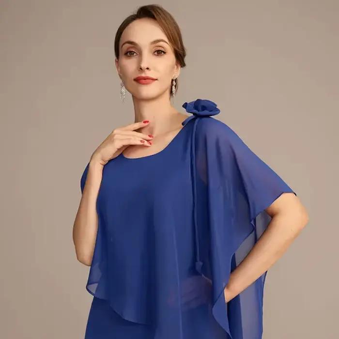 Robes de mère de la mariée bleu royal à manches mi-longues
