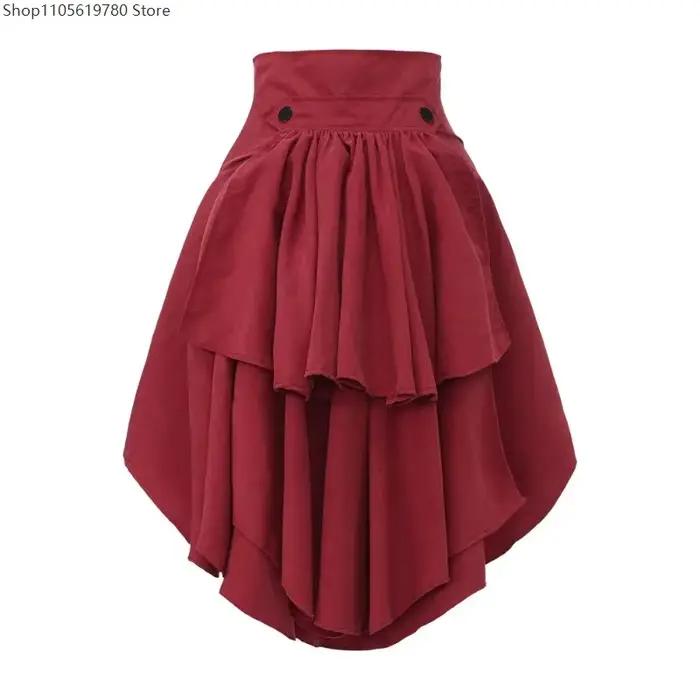 Jupe plissée irrégulière taille haute style Gothic Lolita avec lacets et volants
