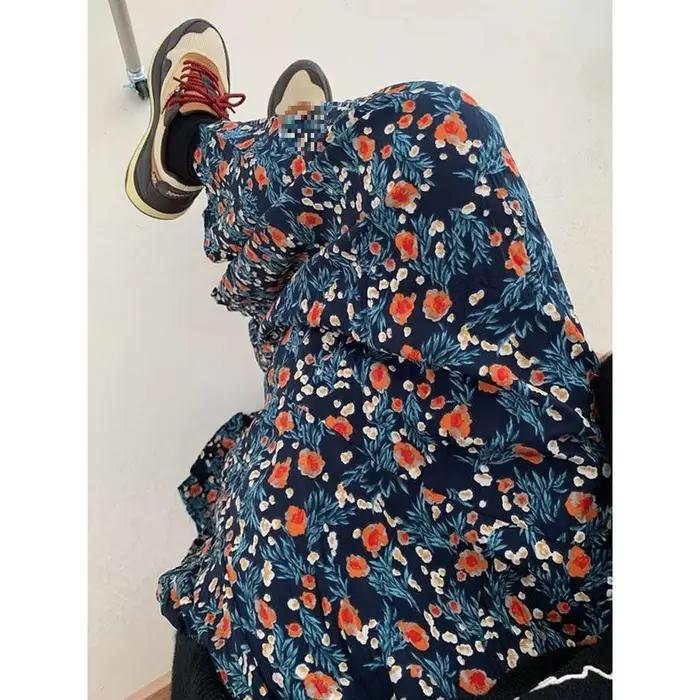 Jupe midi à imprimé floral bleu pour femme