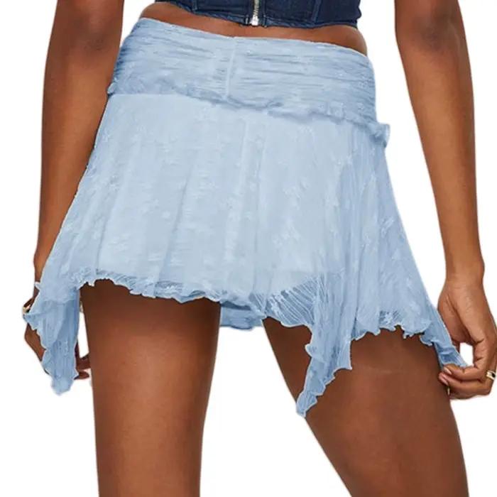 Mini jupes froncées en dentelle pour femmes