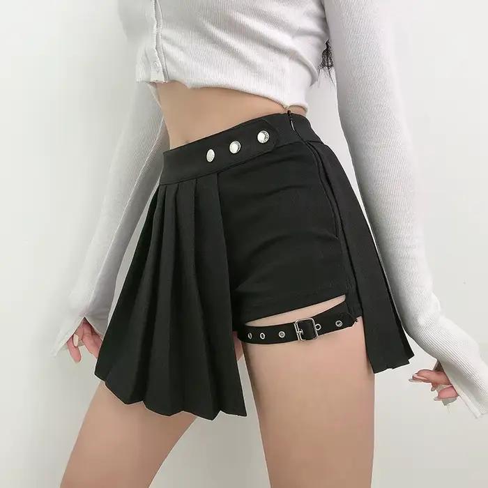 Demi-jupes gothiques plissées pour filles, jupes irrégulières à carreaux de Style Punk Harajuku pour femmes, jupes asymétriques noires taille haute