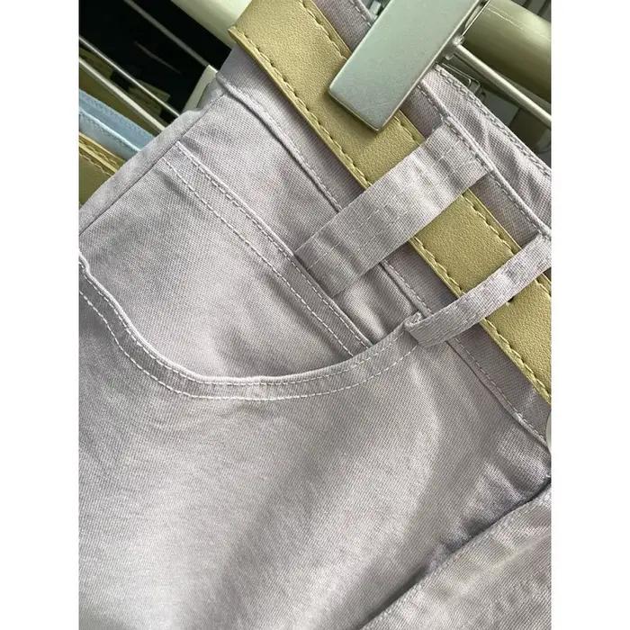 Jupe mi-longue en jean délavé à taille haute pour femme