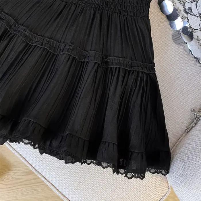 Mode coréenne taille élastique jupes plissées femmes été couleur unie dentelle Mini jupe femme douce une ligne Shorts