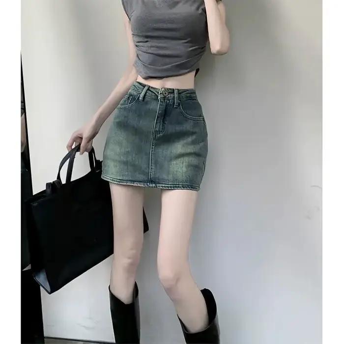 Jupe mini en jean taille haute pour femme