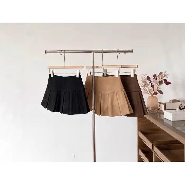 Jupe plissée kaki taille haute pour femme