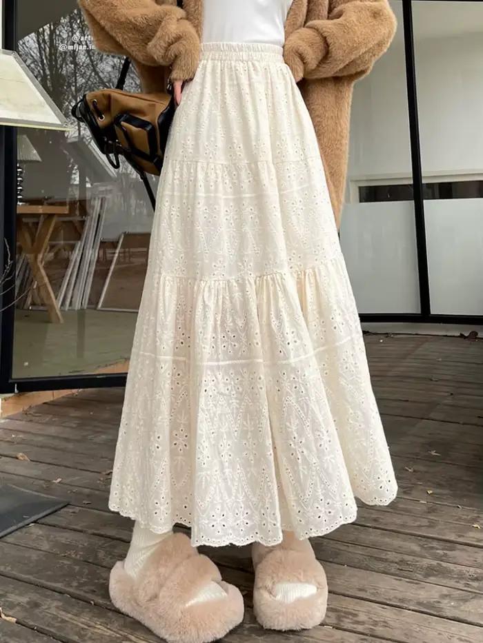 Jupe mi-longue en coton plissé pour femme