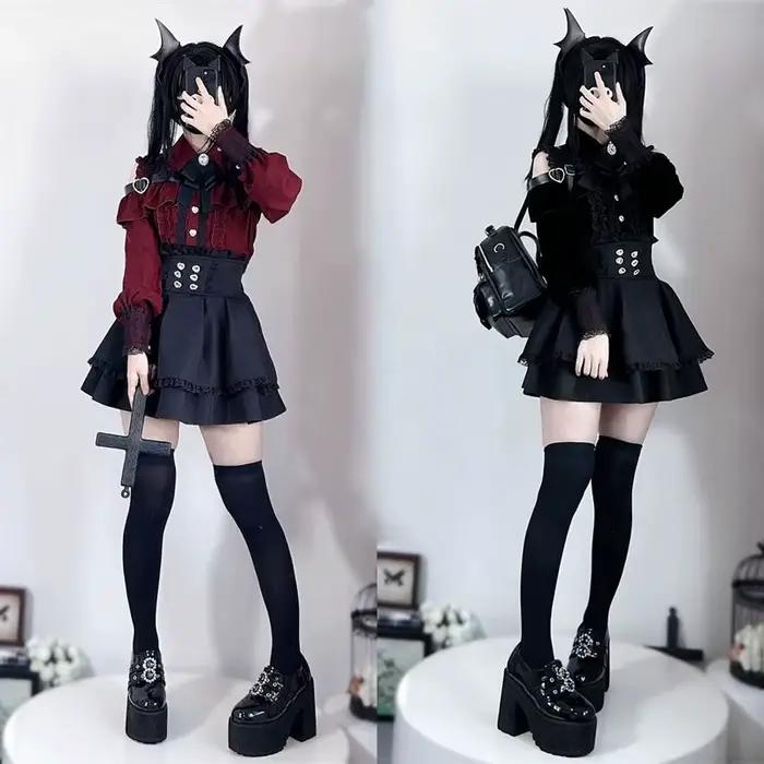 Ensemble chemise et jupe Lolita Jirai Kei pour filles