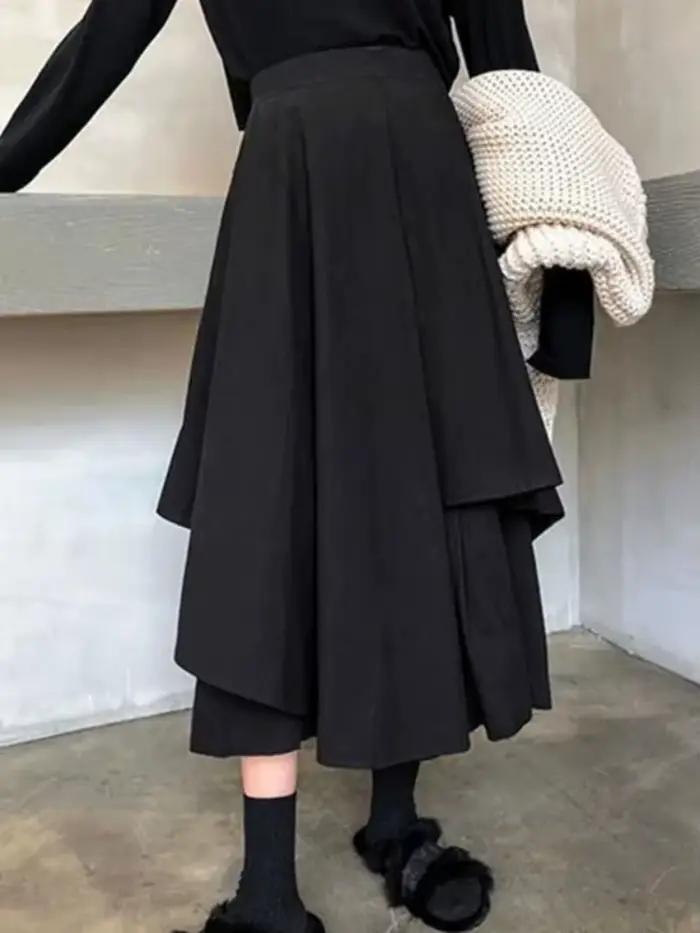 Jupes noires femme gothique japonais irrégulière taille haute jupe plissée pantalon pour femmes Vintage solide Cargo