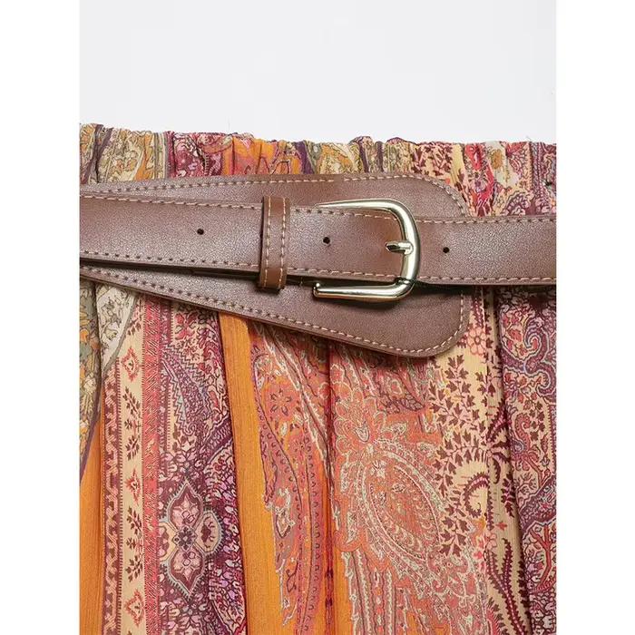 YENKYE Jupe mi-longue à imprimé cachemire pour femme avec ceinture taille haute fluide décontractée d'été style bohème