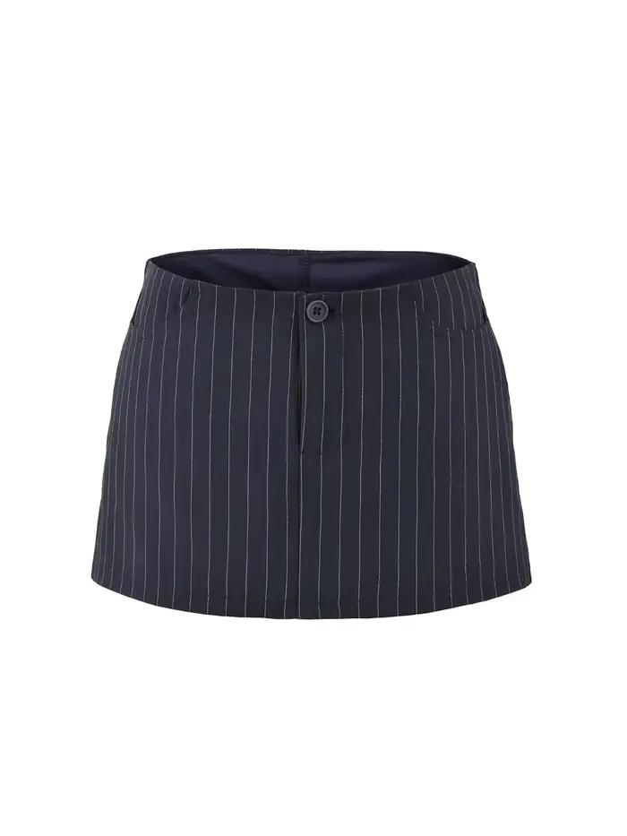 Jupe courte rayée bleu foncé pour femme, style vintage années 2000, taille basse, style Harajuku coréen Y2K Gyaru, jupe portefeuille, vêtements d'été 2026