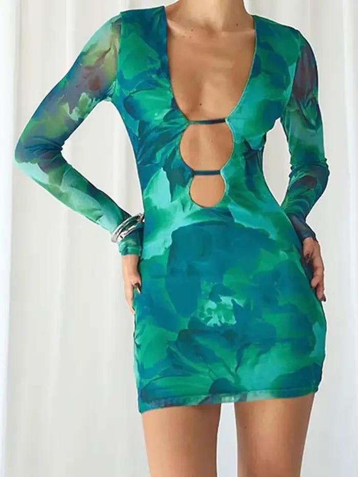 Robe d'été évidée à manches longues pour femmes