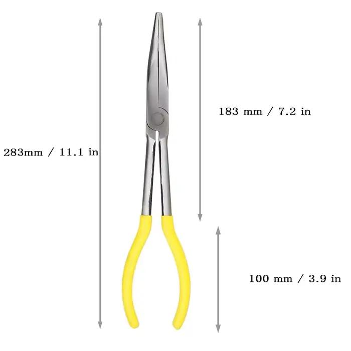 Jeu de pinces à long nez, pinces droites, 25 degrés, 45 degrés, 90 degrés, pinces rondes, 11 pouces, 5 pièces