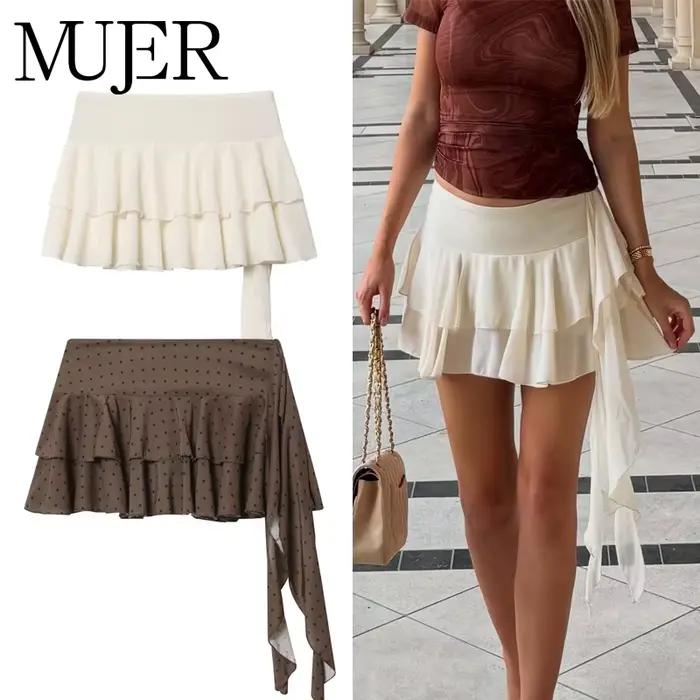 MUJER Mini jupe plissée femmes jupes à pois pour femmes jupes à volants taille moyenne jupe femmes jupes courtes superposées pour femme