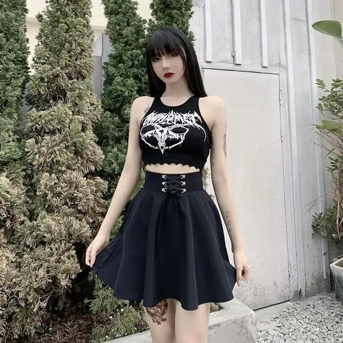 FICHOR – jupe gothique plissée à carreaux noirs pour femmes, Mini Style Hip Hop Punk, vêtements de club pour printemps et automne
