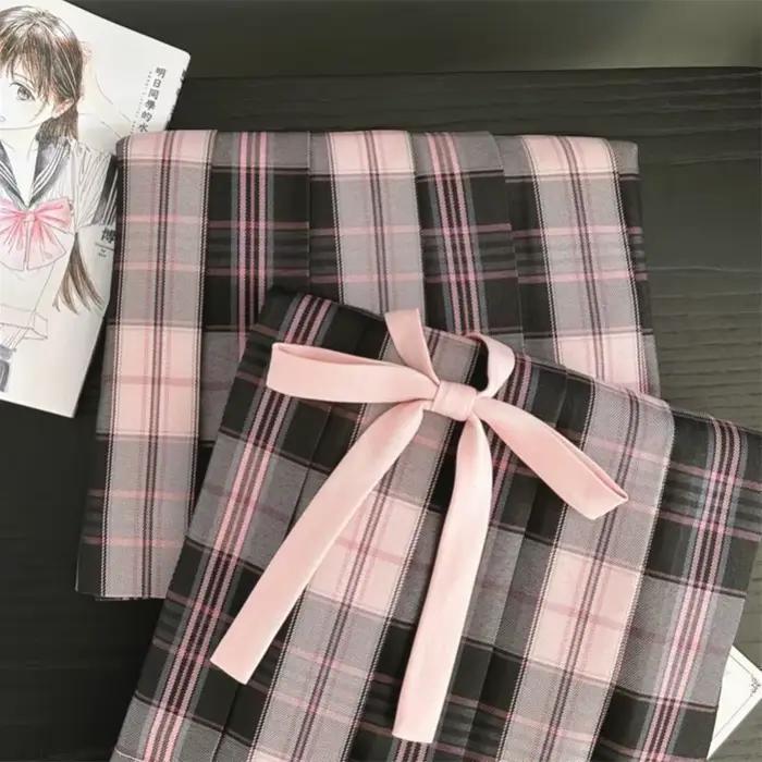 Jupe plissée rose de Style collégial pour femmes, jupe courte, uniforme JK, printemps et été 2025, envoyer un nœud papillon