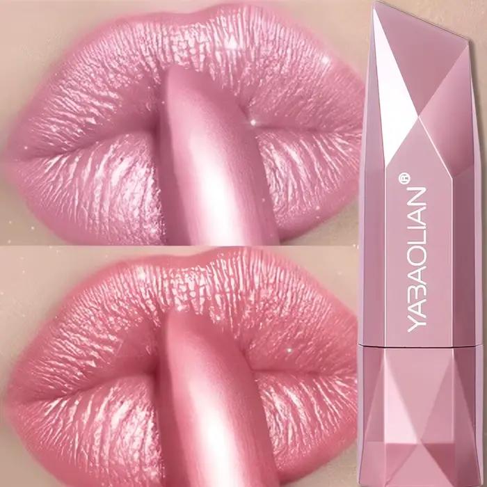 Rouge à lèvres à paillettes diamant rose scintillant, brillant à lèvres en losange métallique, hydratant durable, imperméable, perle, maquillage à haute brillance