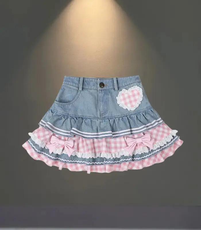 Jupe en jean plissée rose pour femmes