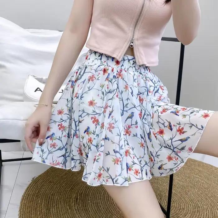 Jupes pour femmes multicolore en mousseline de soie vêtements Satin soie femmes jupe florale Harajuku été 2025 tendance Style coréen modeste V