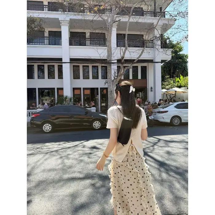 Jupe à pois coréenne printemps été 2026 polyestère mi-mollet plissée streetwear femme plage