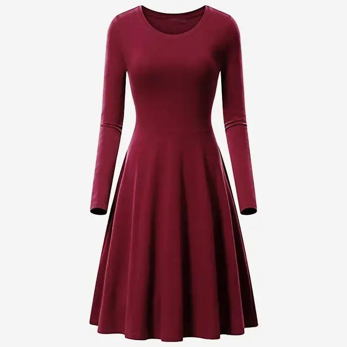 Robe trapèze à manches longues et col rond pour femme