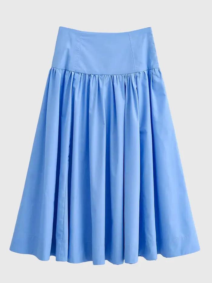 Jupe trapèze décontractée bleue style français pour femme