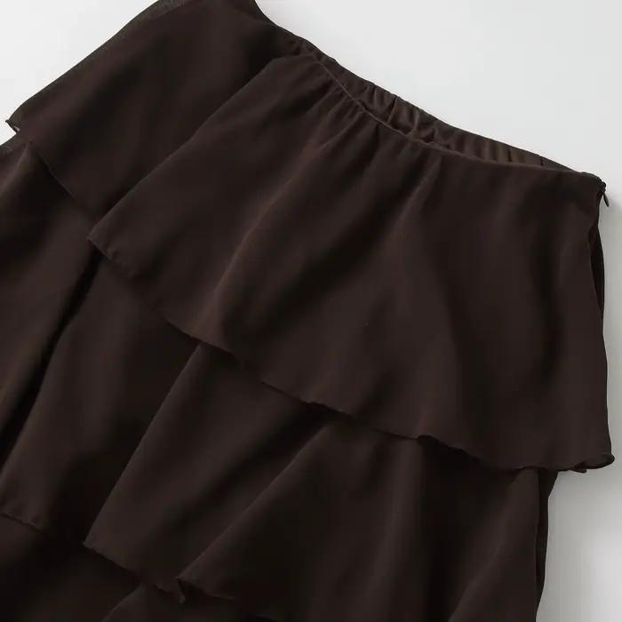 Jupe longue vintage marron à volants