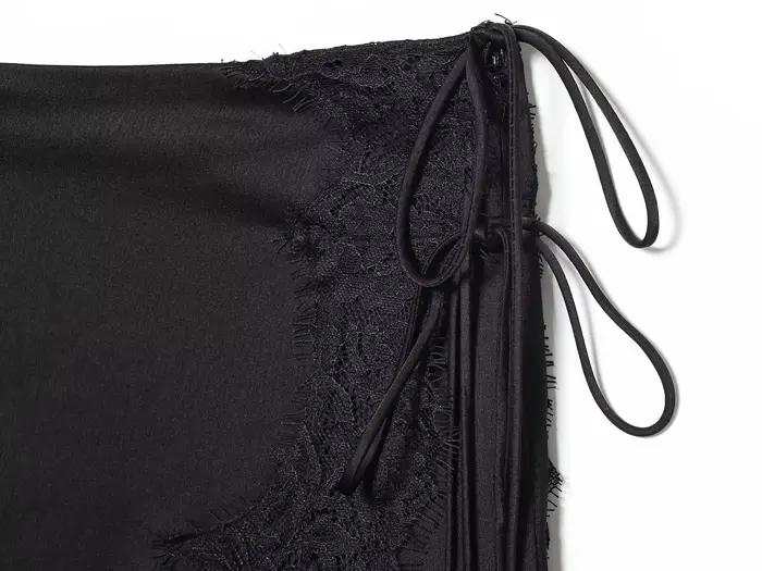 BSAY dentelle Satin asymétrie jupe femmes mode automne hiver côté zip noir Chic femme taille haute élégant longues jupes mi-longues Mujer