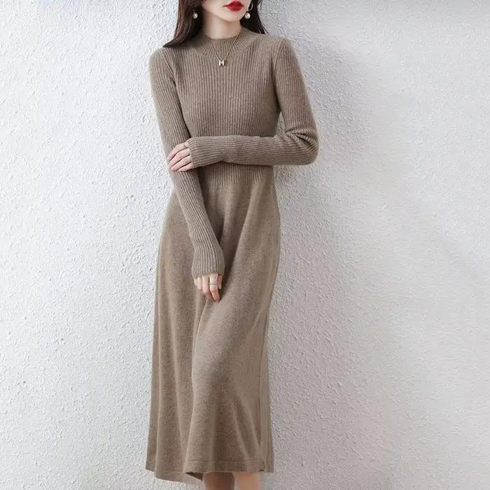 Robe longue en laine et cachemire pour femme