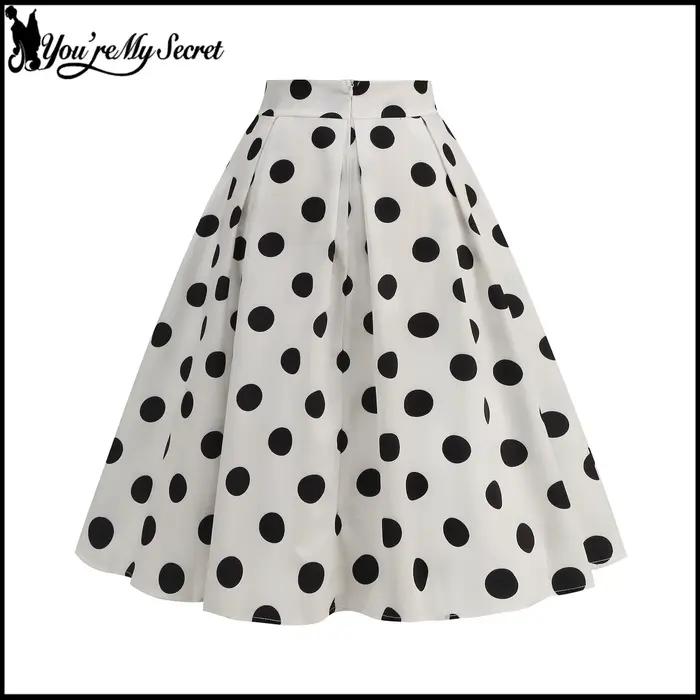 Jupe polyester vintage à pois pour femmes années 50 et 60, robe pin-up rockabilly pour fêtes et soirées