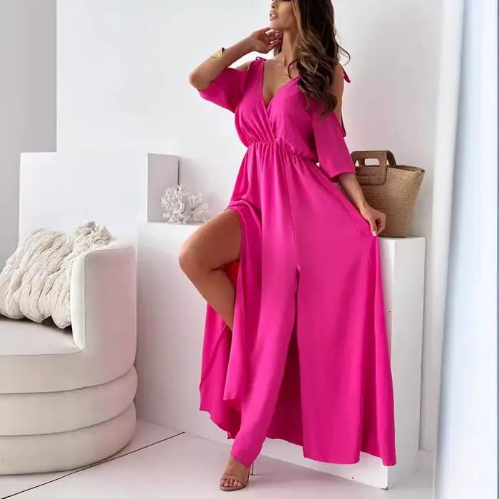 Robe longue décontractée à lacets pour femmes
