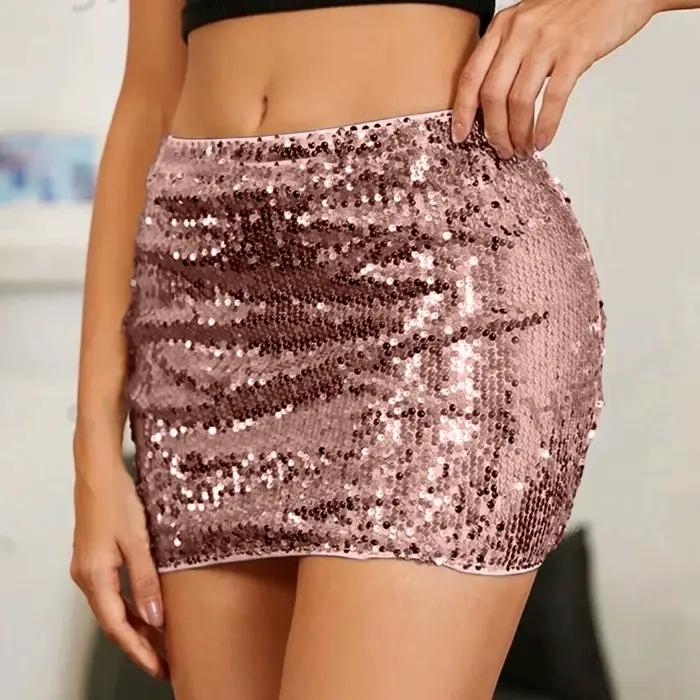 Mini-jupe moulante sexy et brillante pour femme
