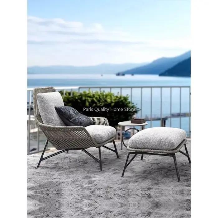 Chaise nordique en rotin pour balcon extérieur, Villa, cour, jardin, salle de soleil, loisirs en plein air, canapé tissé en corde paresseuse