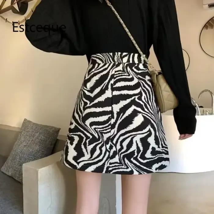 2025 coréen imprimé zèbre jupe Midi femmes automne nouvelle femme a-ligne taille haute jupes amples Vintage Mini