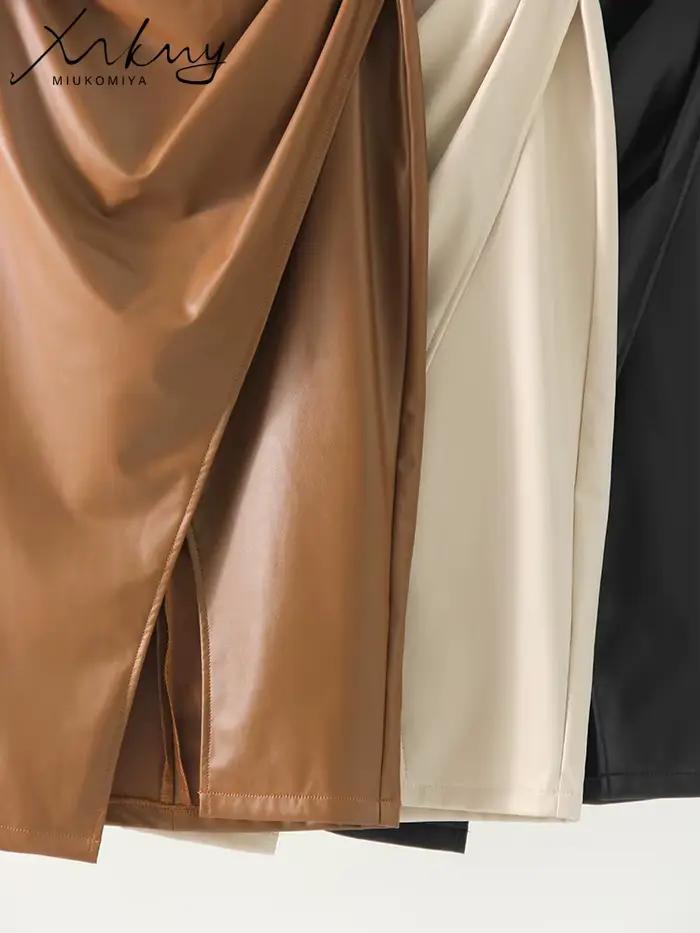 Jupe Fendue en Cuir PU Noir pour Femme
