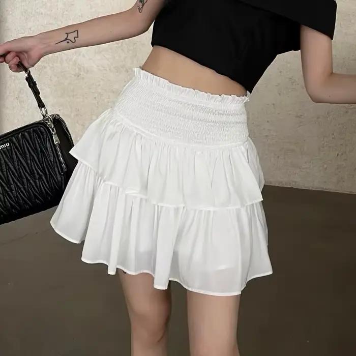 Jupe taille haute à volants pour femme
