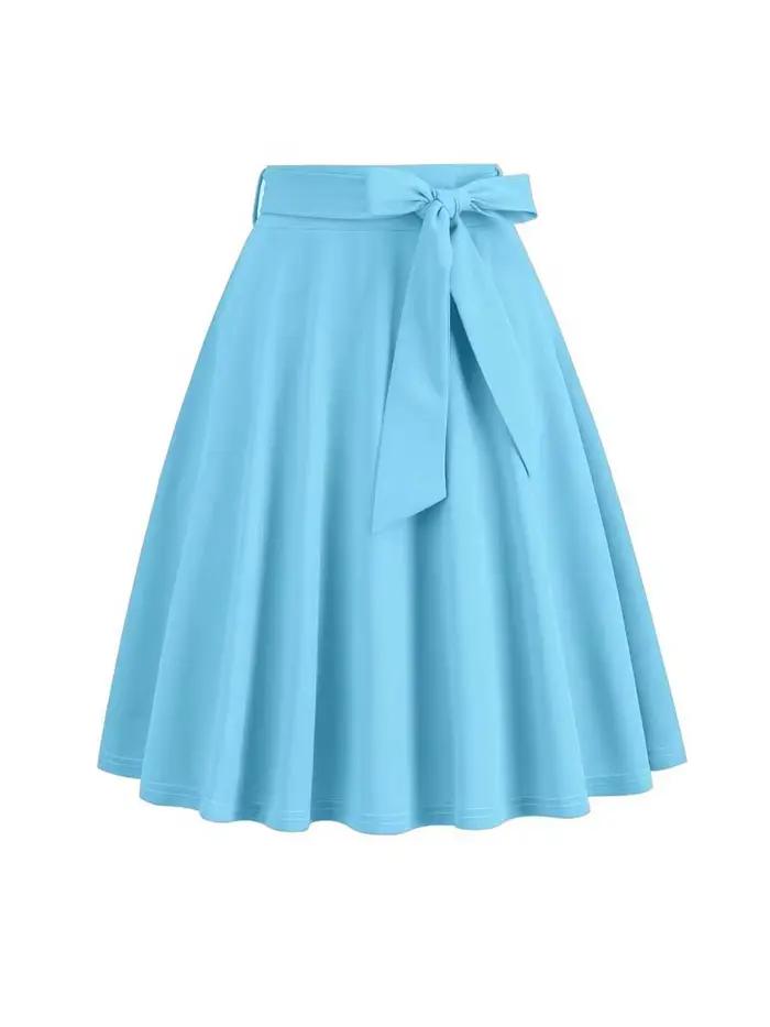 Jupe trapèze taille haute pour femme, jupe longue mi-longue rétro vintage, monochromatique, élégante, années 50