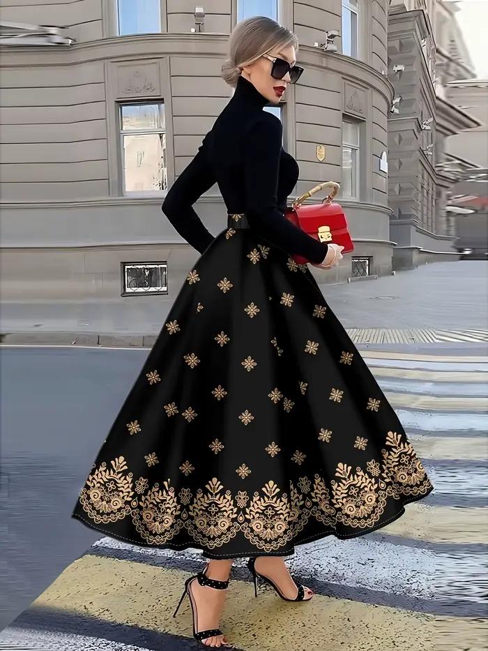 Jupe noire à imprimé floral pour femme