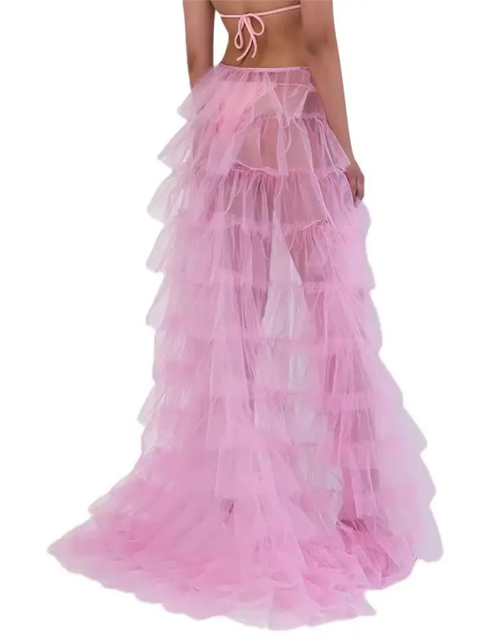 Mode longue jupe en Tulle femmes élégante princesse Style Sexy maille irrégulière Tutu jupes Vintage