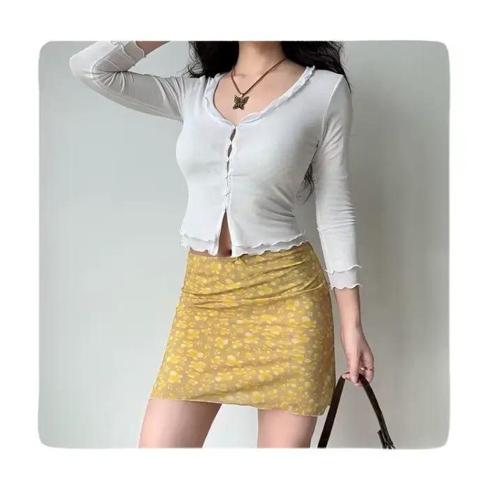 Jupe trapèze sexy rétro américaine jaune à imprimé papillon pour femme