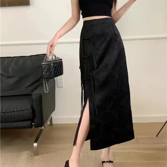 Jupe fendue noire Vintage pour femmes