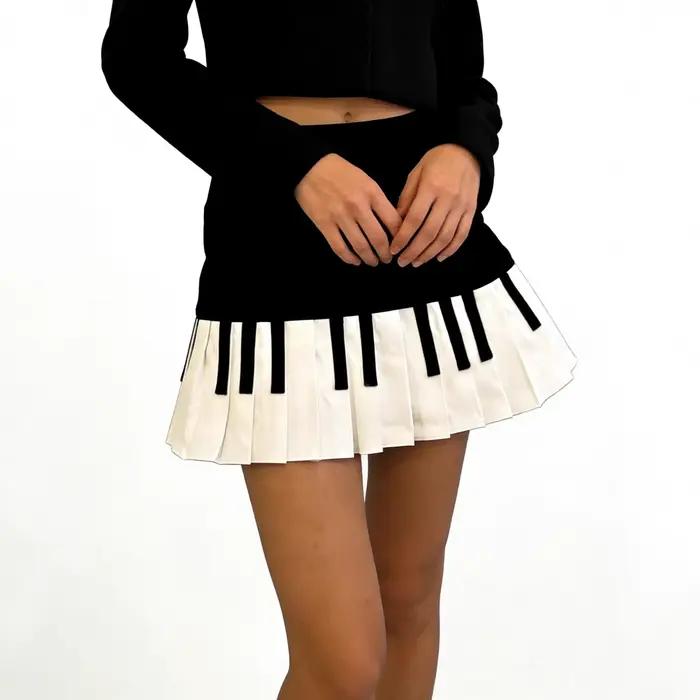 Jupe américaine rétro style vintage motif piano polyester mince taille haute pour femmes été ocassions spéciales
