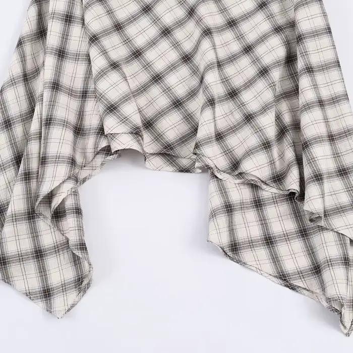 TFAFXY Nouvelle Collection Printemps 2026 Jupes Femme Chic et Élégantes à Carreaux Asymétriques Coupe Trapèze