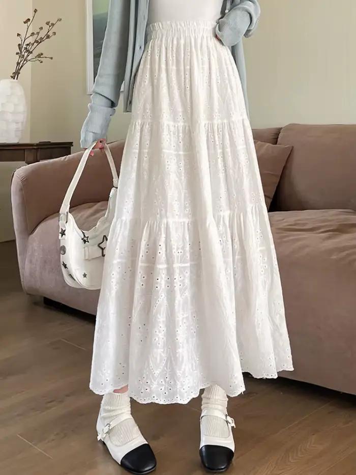 Jupe mi-longue en coton plissé pour femme