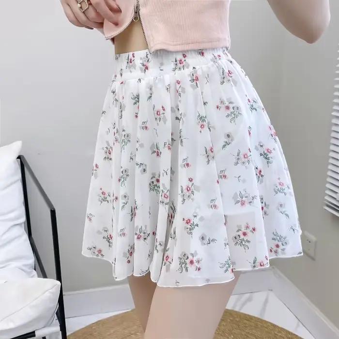Jupes pour femmes multicolore en mousseline de soie vêtements Satin soie femmes jupe florale Harajuku été 2025 tendance Style coréen modeste V